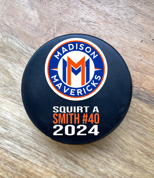 Customized Madison Maverick Hockey Team Puck