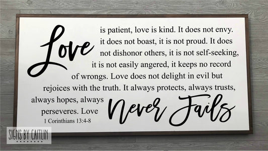 Love Never Fails Framed Wood Sign {White Sign}