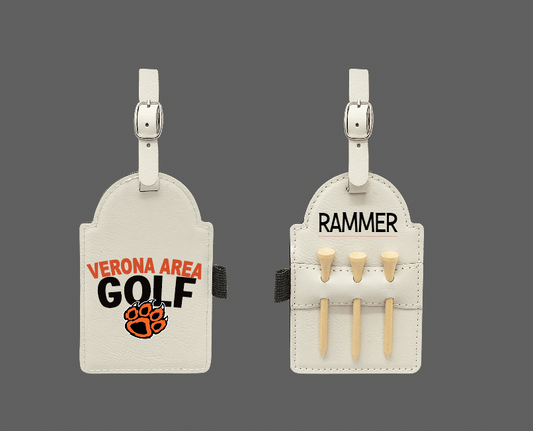 Customized White Golf Bag Tag with 3 Wooden Tees